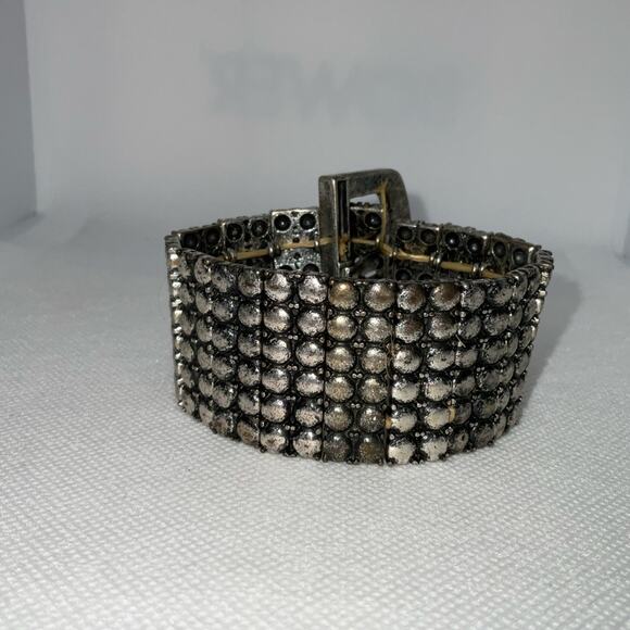 VTG SILVER TONE BELT STYLE RHINESTONE CRYSTAL EXPANDABLE BRACELET - Picture 4 of 9